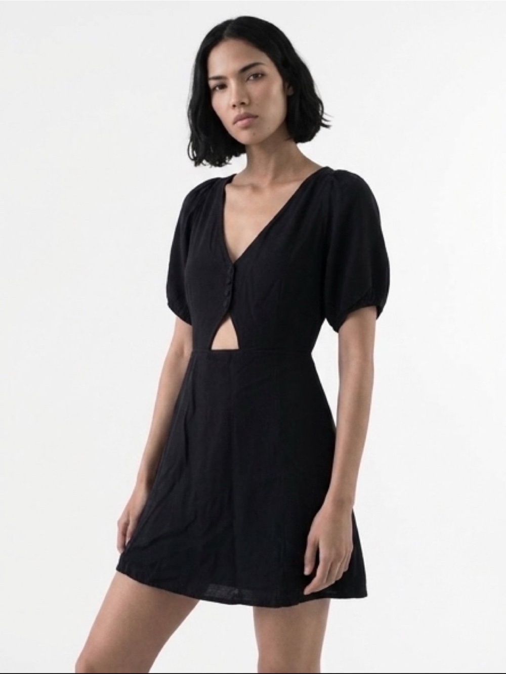 Abercrombie & Fitch linen blend puff sleeve cutout mini dress